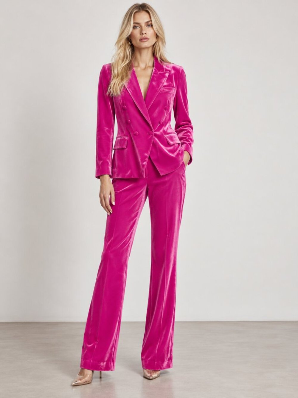 L'AGENCE Kenzie Hot Pink Silk Blend Double Breasted Blazer and Pants Set NEW NWT